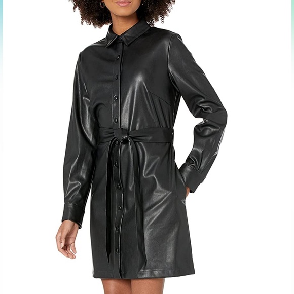 - Women's  BLACK Vegan Leather Shirtdress *NEW* - Picture 2 of 8